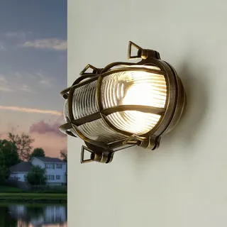 Licht-Erlebnisse Außenwandleuchte Messing Glas H:13 cm E27 IP64