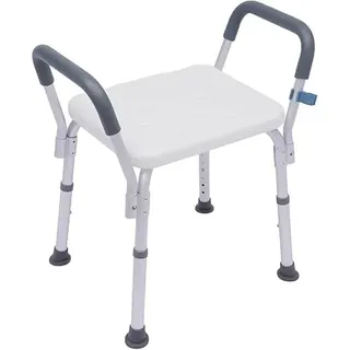 Duschhocker mit Armlehnen, Höhenverstellbar (37-49 cm), bis 150 kg, Rutschfester HDPE-Sitz, X-Profil Aluminium, abnehmbar & wasserfest für Badewanne & Dusche