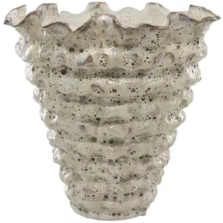 Chic Antique Vase mit Rillen aus Steingut, Höhe 30, Ø30 cm antique creme