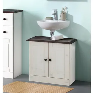 loft24 Waschbeckenunterschrank Rico - Badezimmer Unterschrank Badmöbel Badschrank Badezimmerschrank Bad Badezimmer, Kiefer Massivholz, Landhaus Stil, 2 Türen weiß