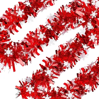 SULOLI 10 m Weihnachtsgirlande, Tannengirlande, Weihnachten, künstliche Girlande für Hochzeit, Geburtstag, Party, Treppe, Kamin, Wände, Fenster, Weihnachtsbaum, Weihnachtsdekoration (rot weiß)