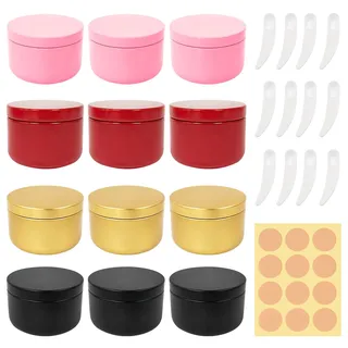 CONNECTION 12 Stück 50 ML Aluminium Dosen Döschen Tiegel Kleine zum Befüllen Cremedose Leer Reise Cremedose Tiegel Aluminium Kleine Dosen mit Deckel mit 12 Runde Aufkleber für Lippenbalsam Kleine Dose
