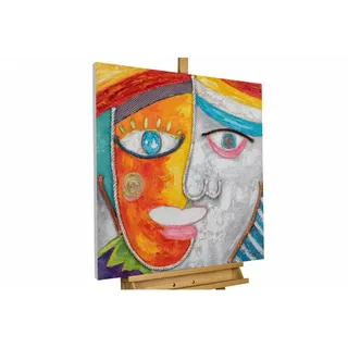 Kunstloft Acrylbild, Rot, Mehrfarbig, Textil, Holz, 80x80 cm, handgemalt, Bilder und Zubehör, Wandbilder, Leinwandbilder
