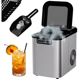 Tronitechnik TroniTechnik® Eiswürfelmaschine Eiswürfelbereiter Edelstahl Ice Maker, 12kg/24h, 2,2 Liter Wassertank, 2 Größen, Selbstreinigung