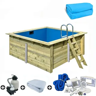 Echtholzbecken Rechteckig 350x320x124 cm Holzpool Komplettset Sandfilter Leiter