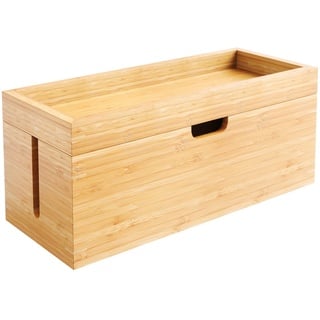 KD Essentials Kabelbox & Aufbewahrungsbox mit Deckel aus Bambus Holz, Kabelmanagement Organizer Box- verstaut sicher Kabel & vermeidet Kabelsalat – plastikfrei & robust mit praktischer Ablagefläche