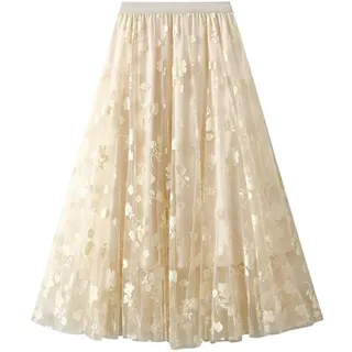 Tüllrock Damen Knielang Rock Elegant Vintage Plissee Rock Tüll Rock Prinzessin Langer Rock Für Hochzeit Party Langer Faltenrock Rock