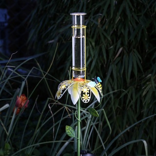 LED Solar Regenmesser mit Blume und Biene - Gartenstecker - H: 84cm - Lichtsensor - gelb, gr√on