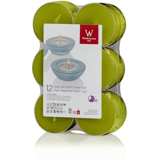 Teelichter Maxi 8 Stunden Grün 21 x 56 mm, 12 Stück, im klarer Hülle, Klarsichtcup, in Premium Qualität