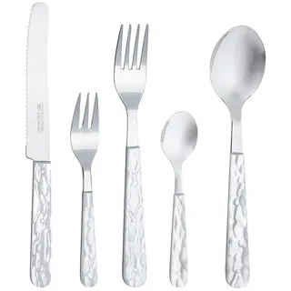 RÖR Besteck Set 5-teilig Perlmutt-Imitation - je 1 Messer, Gabel, Löffel, Kuchengabel, Kaffeelöffel - rostfrei - Made in Germany/Solingen