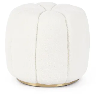 Pouf Karolina aus Boucle-Stoff, modern gepolstert, rund, Weiß, goldfarbenes Metallgestell