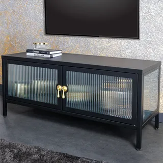 Modernes TV-Lowboard AMSTERDAM 90cm schwarz gold Riffelglas Metall Vitrine