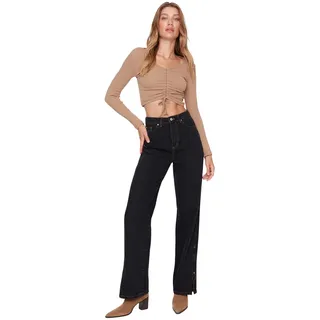 TRENDYOL Damen Trendyol Men's High Waisted Wide Leg 90s Jeans, Schwarz, 40 EU - 40