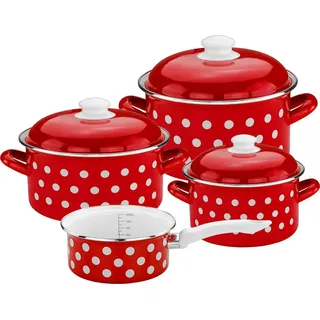 Bemus Emaille Kochtopf-Set DOTS 7tlg., rot mit weißen Punkten