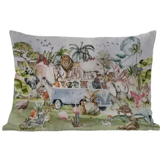 MuchoWow Dekokissen Dschungel - Bus - Tiere - Kinder - Pflanzen, Outdoor-Dekorationskissen, Kissen, Kissenbezug, 50x30 cm bunt Rechteckig | 50 cm x 15 cm x 30 cm