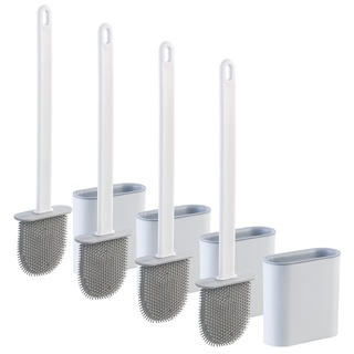 4er-Set WC-Silikonbürsten mit atmungsaktivem Bürstenhalter, weiß/grau