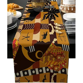 Rechteckiger Tischläufer aus Baumwollleinen, afrikanische schwarze Frau, Elefanten- und Giraffenmuster, luxuriöse Tischläufer, Kommode, Schals für Hochzeit, Party, Bankett, Abendessen, Dekoration,
