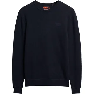 Rundhalspullover SUPERDRY "ESSENTIAL SLIM FIT CREW JUMPER", Herren, Gr. XXL, blau (carbon navy marl), Strick, Obermaterial: 35% Wolle, 35% Nylon, 30% Baumwolle, meliert, modisch, relaxed fit, Rundhals, Langarm, Pullover