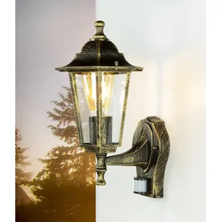 PARIS Rustikale Außenleuchte mit Bewegungsmelder in Gold Antik IP44 E27 Vintage Wandlampe Balkon Hof