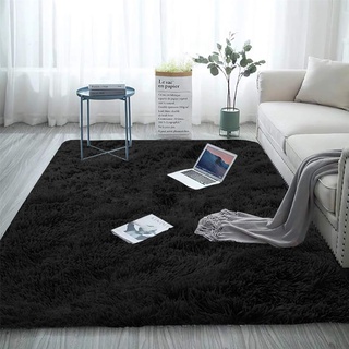 Aujelly Soft Area Rug Schlafzimmer Shaggy Teppich Zottige Teppiche Flauschige Bunte Batik-Teppiche Carpet Neu Schwarz 160 x 200 cm