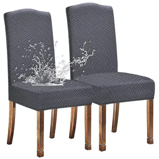 LuxusKollektion Stuhlhusse Stuhlhussen Stretch Jacquard Gitter Esszimmer Wasserdicht Grau 2 Stück