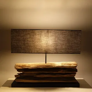 AquaOne Lampe Natur I Holzlampe Stehlampe Tischlampe Naturholz Rustikal I Holz Möbel Deko Stehleuchte I Handarbeit mit Unikat Wurzel I Lampenschirm in schwarz (Paris)