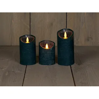 Coen Bakker Deco BV LED-Kerze 3er Set LED Echtwachskerze 10 / 12,5 & 15 cm, Ø 7,5 cm (3-tlg), große Farbauswahl, Timerfunktion, flackernder Docht grün