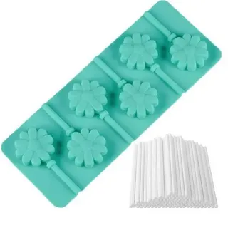 Silikonform für Cake Pops Lollis Form einer Blume Flexible Backform für Lutscher Herstellen - Antihaft Küche Silikon Form mit 50 Sticks für Schoko