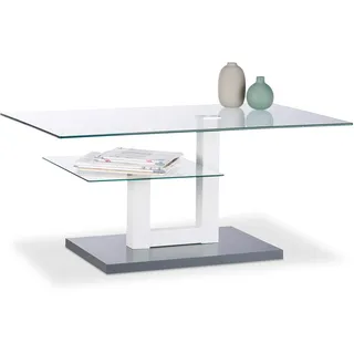 Relaxdays Couchtisch Glas, mit Ablage Weiß,Grau,Transparent