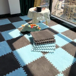 Volltonfarbe Wohnzimmer Ineinandergreifende Puzzle-teppiche,Flauschige Schlafzimmer EVA Schaumstoff Teppiche,Dick PlüSch Weiche Krabbelmatte,10 Stück (1 Stück 30*30cm),Schallschutz,Schutzboden. ( Colo