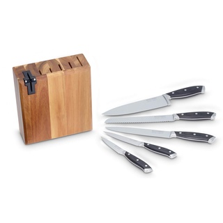 ECHTWERK Messerblock/ Küchenmesser-Set aus Akazienholz mit rutschhemmenden Gummifüßen, Inkl. Integriertem Messerschärfer, Messer aus Klingenstahl, 6tlg.
