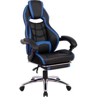 Gaming-Stuhl INOSIGN "Sprinta 1, Chefsessel mit ausziehbarer Fußstütze" Stühle Gr. B/H/T: 71 cm x 120 cm x 69 cm, Kunstleder, schwarz (schwarz, blau) Gamingstühle