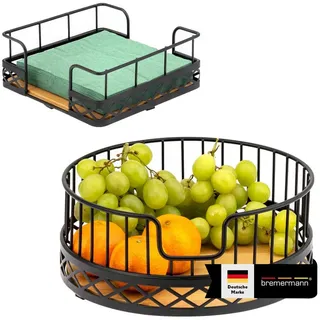 bremermann Obstschale 2er Set mit Serviettenhalter, aus Bambus und Metall schwarz