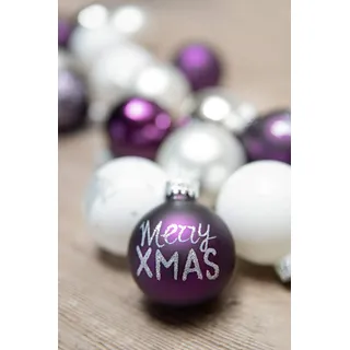 Krebs & Sohn 12er Set Weihnachtskugeln aus Glas - Christbaumschmuck Christbaumkugeln Weihnachtsdeko - Weiß, Lila, Silber, (8,0 cm), 1007222