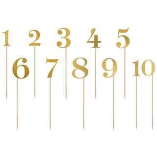 Partydeco Tortenstecker Tischnummern 26 cm 11 St. Goldfarben