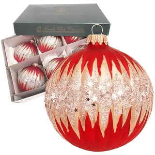 Krebs Glas Lauscha Weihnachtskugeln Rot Sternenglitter 6er-Set 8cm