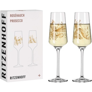 RITZENHOFF 3441001 Proseccoglas 200 ml – Serie Roséhauch Set Nr. 1 – 2 Stück mit Tiermotiven, Roségold – Made in Germany