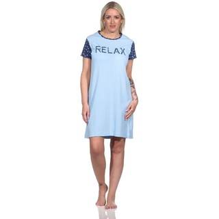 RELAX by Normann Nachthemd Kurzarm Damen Nachthemd im Casual Look - 122 10 757 blau 40-42