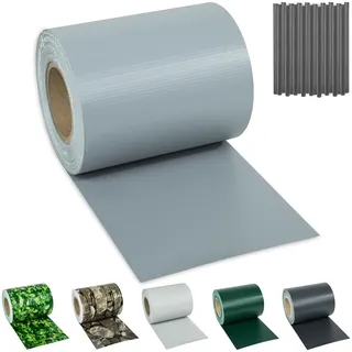 tectake® Sichtschutzfolie, Sichtschutzstreifen mit Befestigungsclips, Windschutz, Sonnenschutz, Sichtschutzmatte für Balkon, Garten, Terrasse, für Stabmattenzaun und Zaunelemente - 35 m, grau