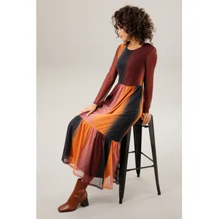 Maxikleid ANISTON CASUAL Gr. 46, N-Gr, bunt (dunkelbraun, schwarz, zimt, orange, beere, ocker) Damen Kleider Langarm in trendigen Gewürzfarben im Farbverlauf
