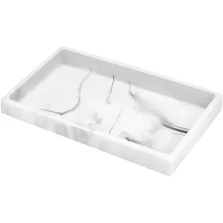 Luxspire Badezimmertablett, Harz Schminktisch Tablett Organizer Deko Rechteckig Schmucktablett Schmuckaufbewahrung Servierbrett Schale für Gewebe Kerzen Handtuch Kleine Kosmetisch, Marmor Weiß