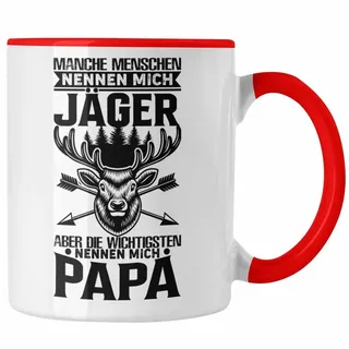 Trendation Tasse Trendation - Jäger Papa Vater Geschenke für Männer Tasse Geschenkidee rot