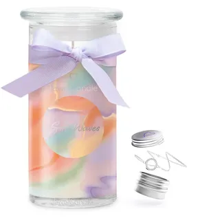 jewelcandle JuwelKerze Soft Waves Armband Silber - Schmuckkerze 80 Std - große Duftkerze im Glas mit frischem Duft - Kerze mit Schmuck - Geschenke für Frauen