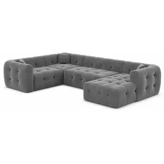 Sofa Dreams Wohnlandschaft Polster Sofa Lounge Wohnlandschaft Couch Stoff Samt Sevilla U Form, Chesterfield grau
