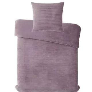 KH-Haushaltshandel Winter Wende Bettwäsche Cashmere Cord, 135x200+80x80cm,flieder, Fleece Plüsch Teddy
