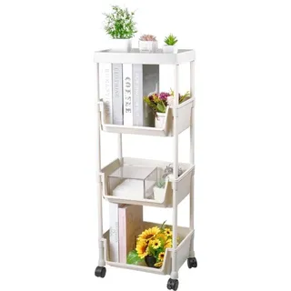 Ibenzoa® Multifunktionale Küchenwagen mit 4 Ebenen und Flexibler Arbeitsfläche – Praktisch für Küche, Wohnzimmer, Bad – 34x20x90 cm – 30... - Weiß
