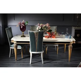 Casa Padrino Luxus Barock Esszimmer Set Türkis / Weiß / Gold - 1 Esstisch und 4 Esszimmerstühle - Barock Esszimmermöbel