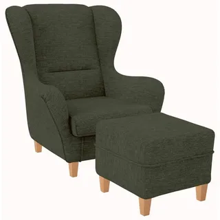 Supellex Ohrensessel Sofia Polyester 72 x 71 x 70 cm Olivgrün mit Hocker