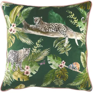 furn. Evans Lichfield Kissen Dschungel Leopardenmuster, Polyester, gefüllt, Grün, 43 x 43 cm