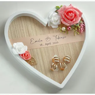 Personalisiertes Geldgeschenk Hochzeit Herz Holz 25x25 cm – Hochzeitsgeschenk mit Namen & Datum – Geschenk für Geld mit Rosen Deko – Handgemacht